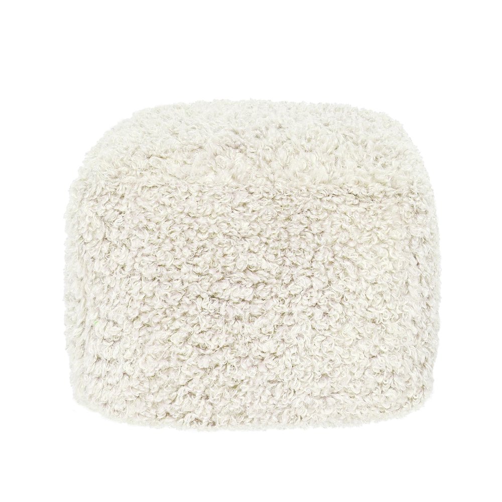 Carters 18" Faux Wool Shearling Ivory Floor Cushion Pouf. Picture 2