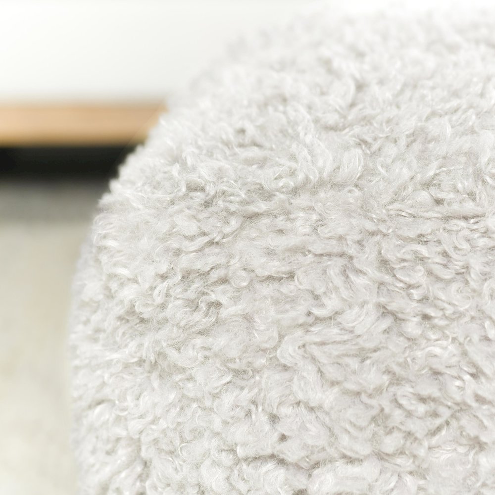 Carters 18" Faux Wool Shearling Ivory Floor Cushion Pouf. Picture 5