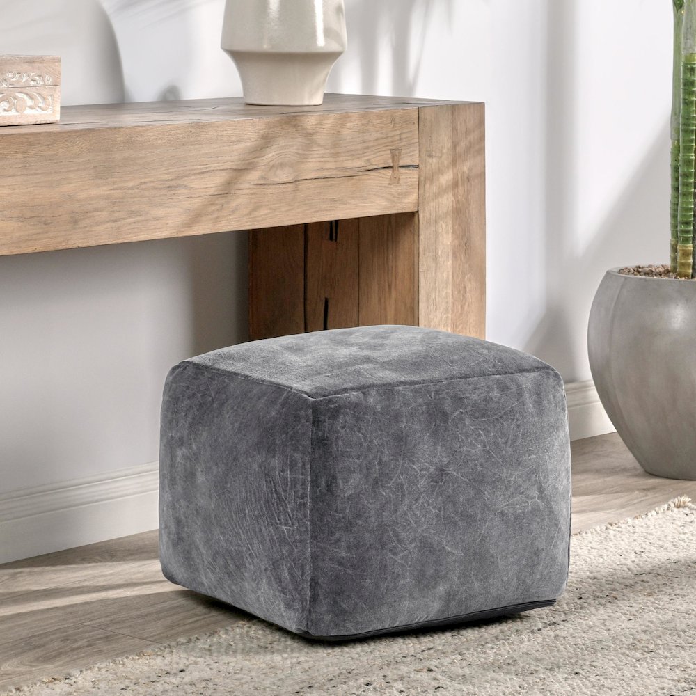 Heirloom 18" Velvet Fabric Stone Gray Floor Cushion Pouf. Picture 4