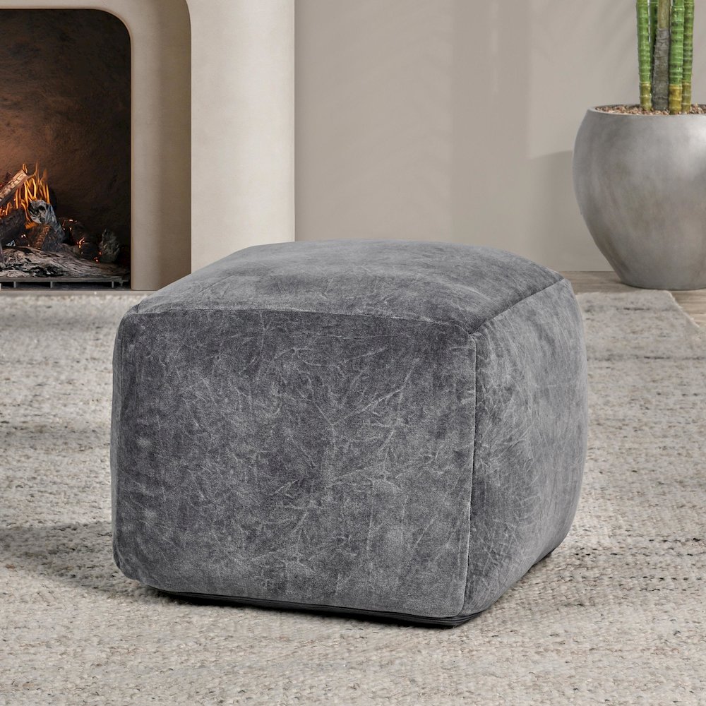 Heirloom 18" Velvet Fabric Stone Gray Floor Cushion Pouf. Picture 6