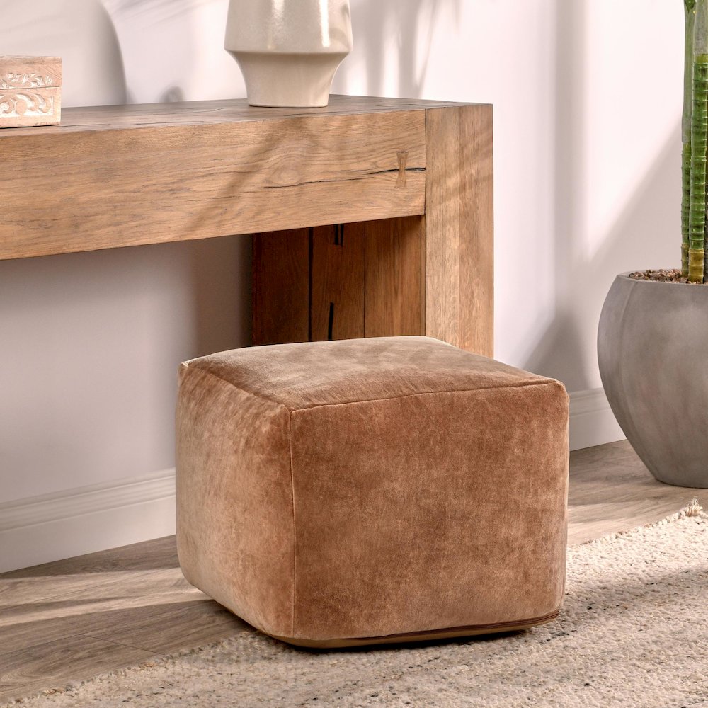 Heirloom 18" Velvet Fabric Orange Rust Floor Cushion Pouf. Picture 3