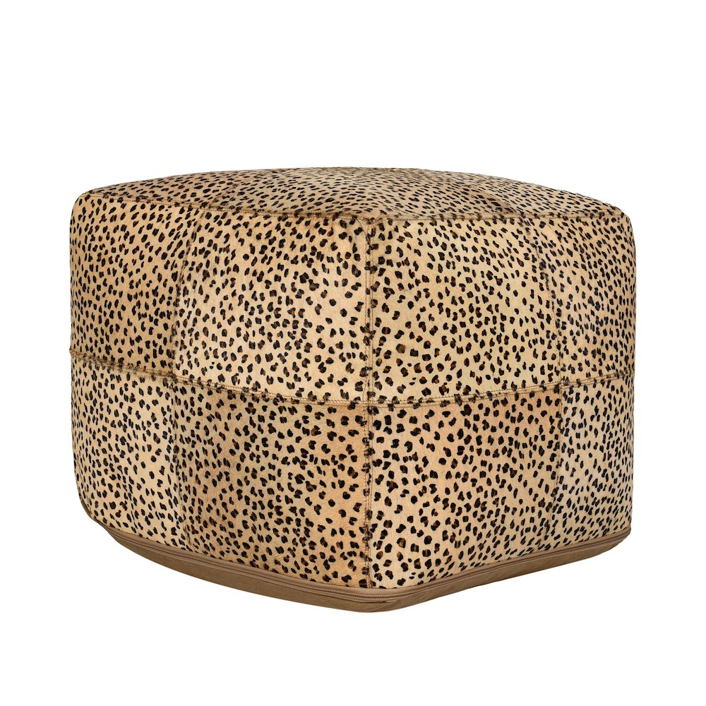 Leopard 18" Natural Leather Hide Printed Camel Floor Cushion Pouf. Picture 1