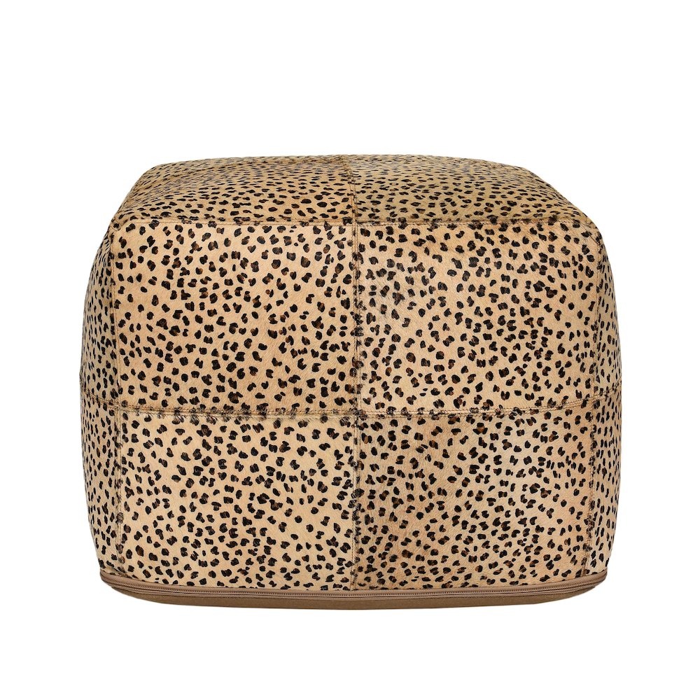 Leopard 18" Natural Leather Hide Printed Camel Floor Cushion Pouf. Picture 2