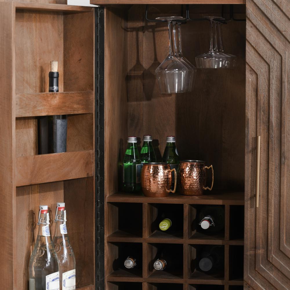 Holmes Mango Wood Carved Bar Cabinet in Brown. Picture 4