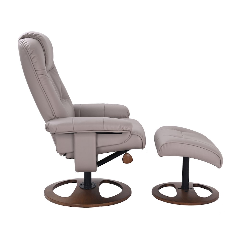 Scandinavian / European-styled recliner and ottoman in Pebble. Picture 3