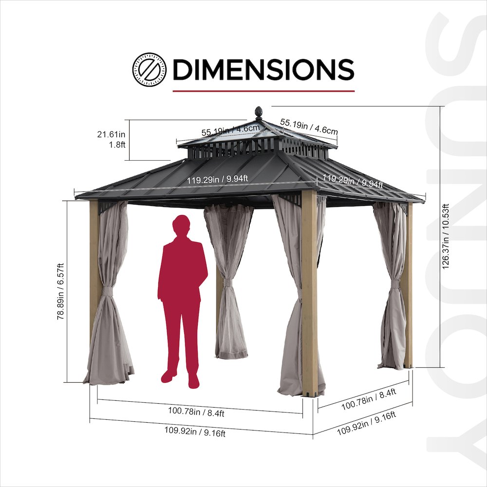 10 ft. x 10 ft. Kingston Extra-Tall, Wide Hardtop Wood Gazebo. Picture 7