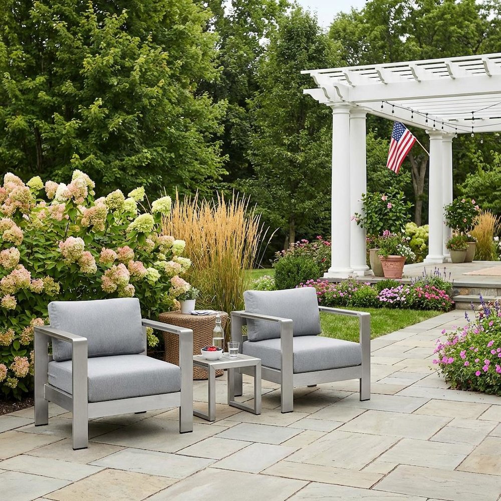 Aluminum Outdoor Lounge Set With Cushions And Backrest Support. Picture 3