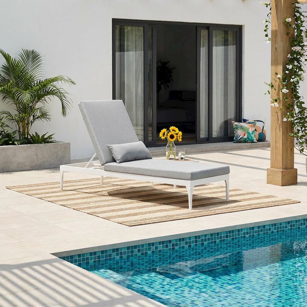 Outdoor Patio Chaise Lounge Chair With Cushioned Top For Relaxing. Picture 2
