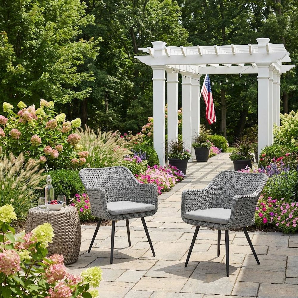 Outdoor Patio Wicker Rattan Dining Armchair Set Of 2 With Armrests. Picture 4