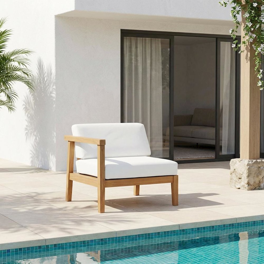 Outdoor Teak Wood Left-Arm Lounge Chair With Durable Construction. Picture 2