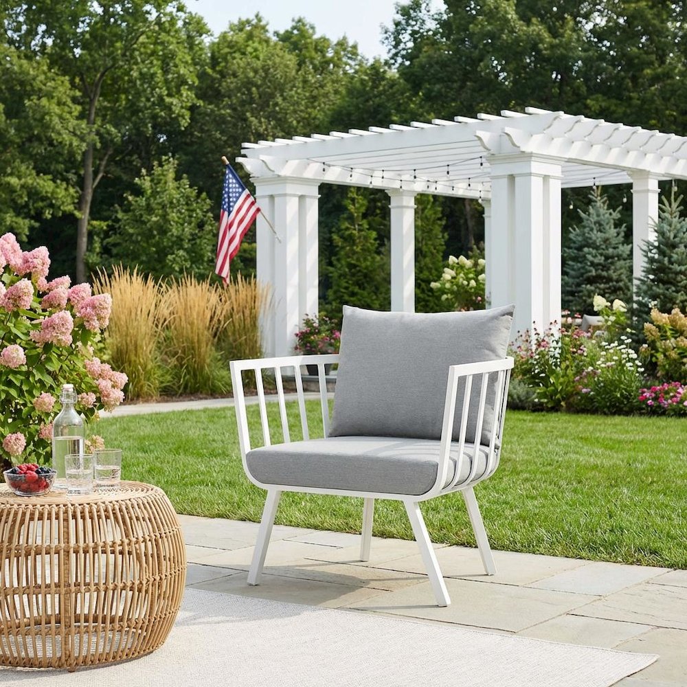 Outdoor Patio Aluminum Armchair With Cushioned Seat For Comfort. Picture 3