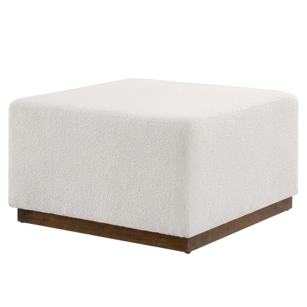 Square Boucle Upholstered Ottoman With Cushioned Top For Outdoor Lounge. Picture 1
