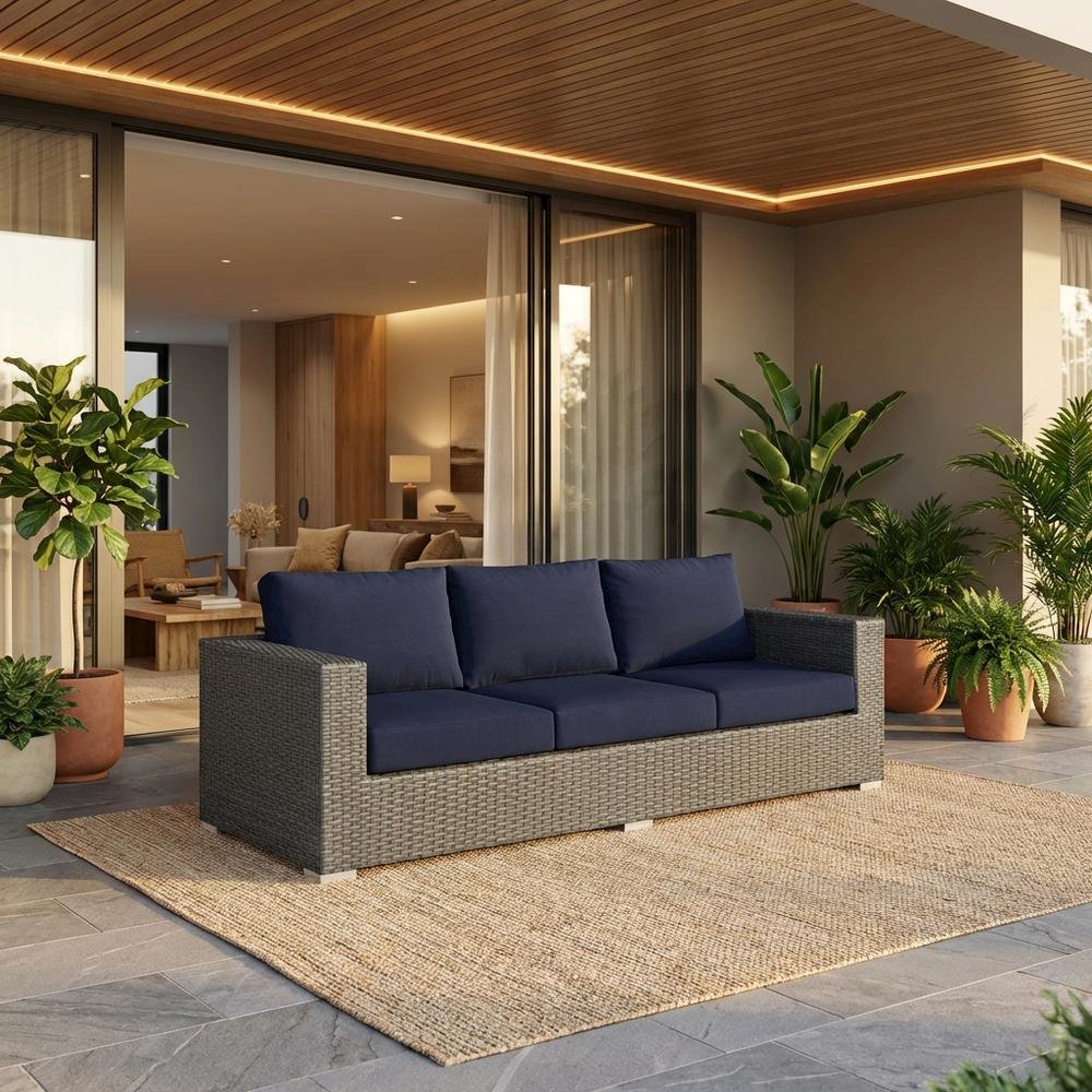 Outdoor Sunbrella Fabric Patio Lounge Sofa, Cushions, Comfortable Outdoor Living. Picture 2
