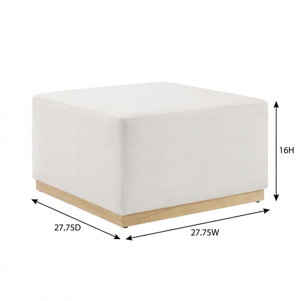 Square Performance Velvet Ottoman in Neutral Fabric for Outdoor Lounge. Picture 7