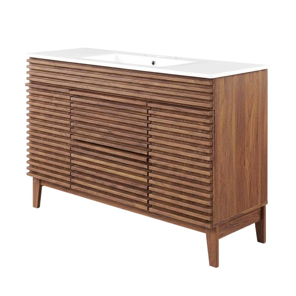 Walnut White 48-Inch Floor-Mount Single Sink Bathroom Vanity. Picture 1