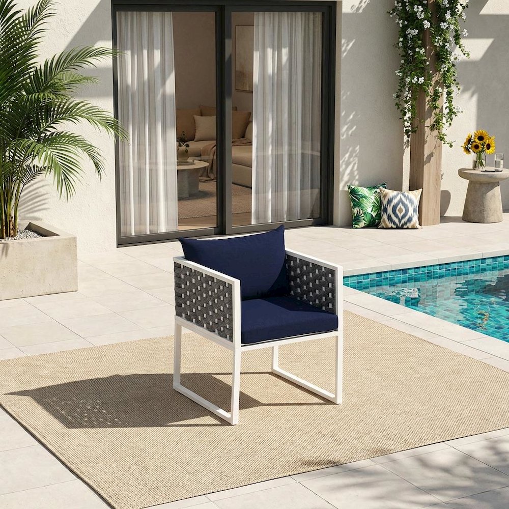 Outdoor Patio Aluminum Dining Armchair With Cushioned Seat And Armrests. Picture 2