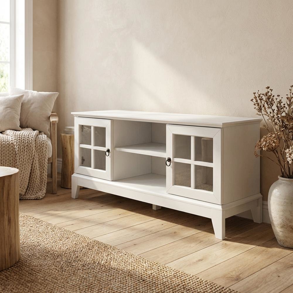 White wood TV stand with 47-inch top and sleek design for modern living spaces. Picture 3