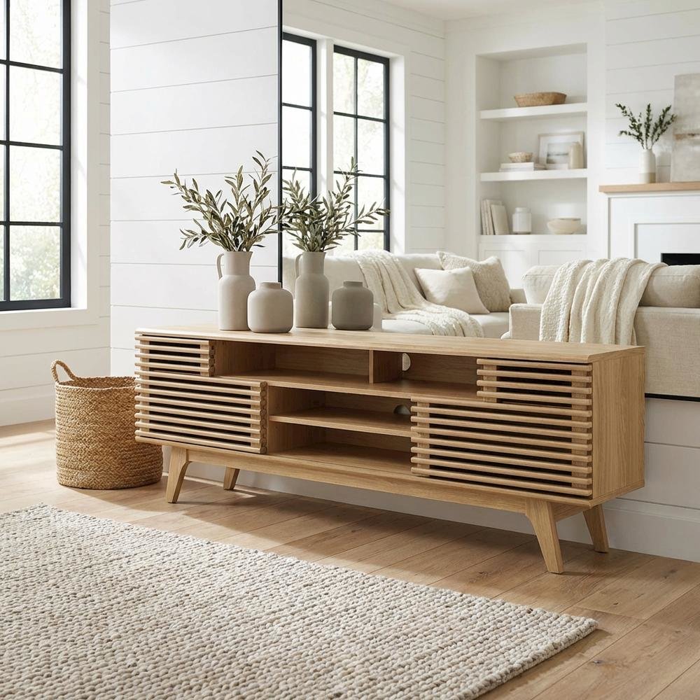 Wooden Brown TV Stand with Spacious Storage and Modern Design. Picture 2