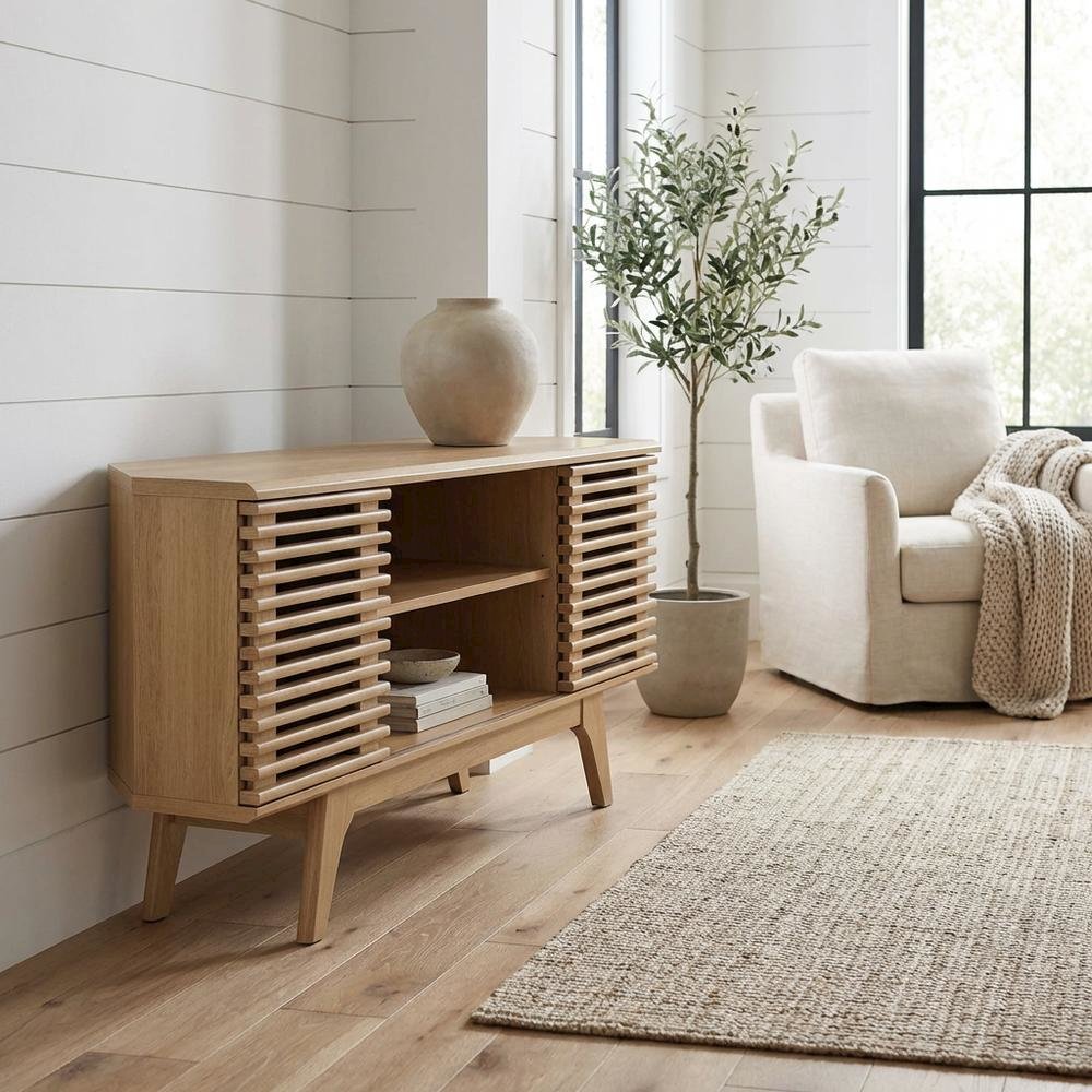 Brown wood corner TV stand with sleek design and sturdy construction. Picture 2