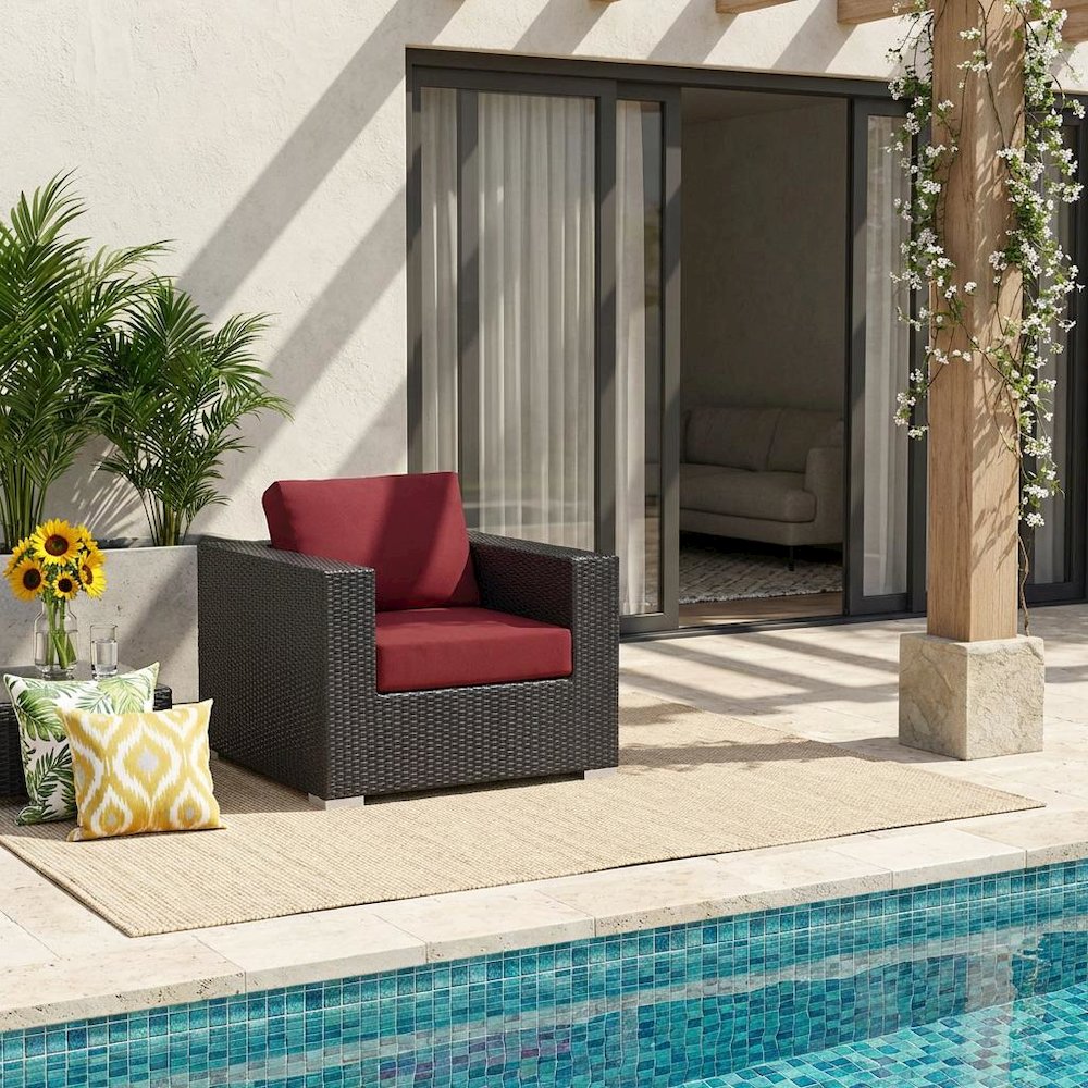 Outdoor Patio Armchair With Cushioned Back, Seat For Comfortable Sitting. Picture 2