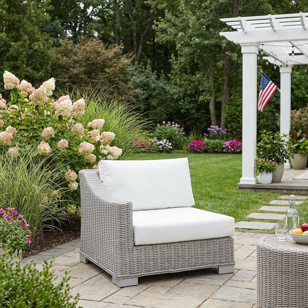 Outdoor Lounge Chair With Wicker Rattan Construction And Comfortable Armrest. Picture 3