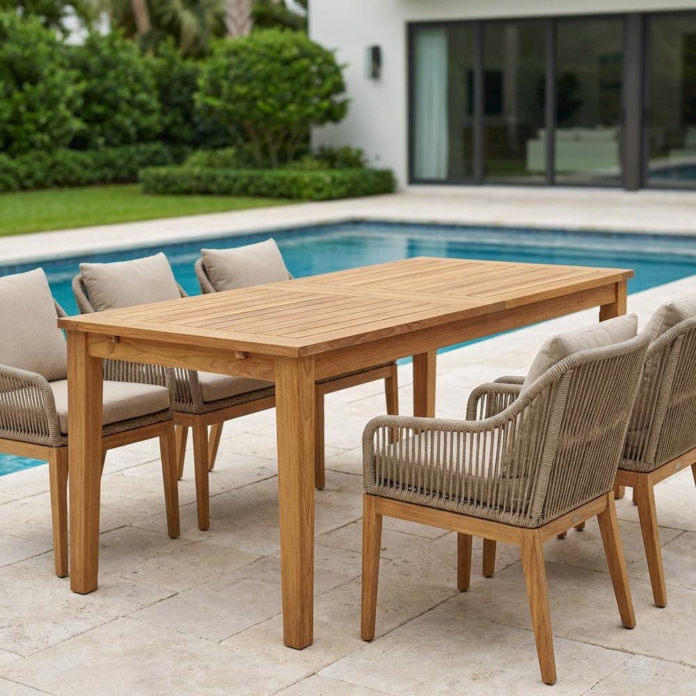 Extendable Outdoor Patio Teak Dining Table, Elegant Design, Durable Construction. Picture 3