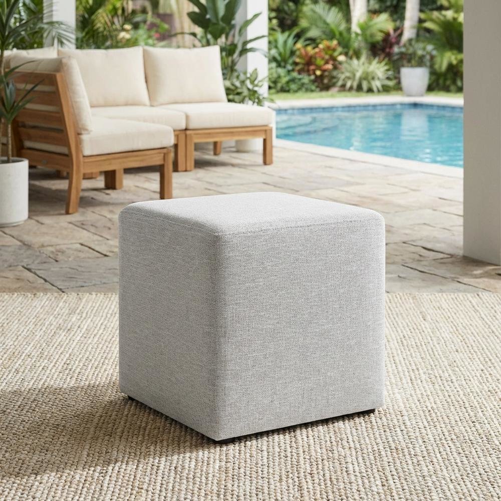 Square Woven Fabric Ottoman With Cushioned Top For Outdoor Seating. Picture 3