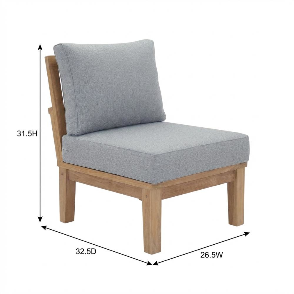 Outdoor Patio Teak Armless Sofa With Cushioned Seat And Back. Picture 7