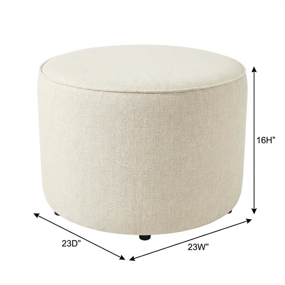 Woven Heathered Fabric Outdoor Ottoman with Cushioned Top in Neutral Tone. Picture 7