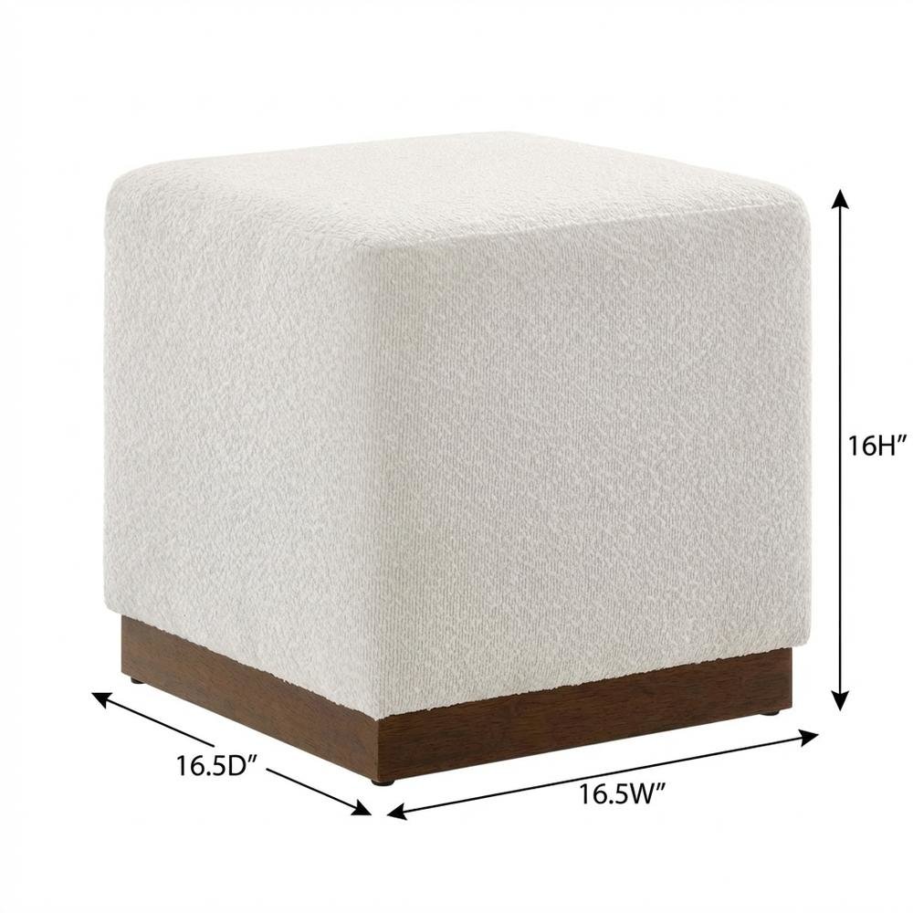 Square Boucle Upholstered Ottoman, Neutral Tone, Versatile Seating, Footrest. Picture 7