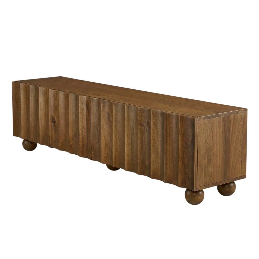 Scalloped Wood TV Stand in Neutral Finish with Spacious Storage. Picture 1