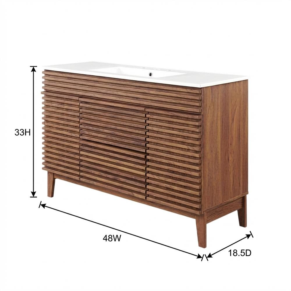 Walnut White 48-Inch Floor-Mount Single Sink Bathroom Vanity. Picture 7
