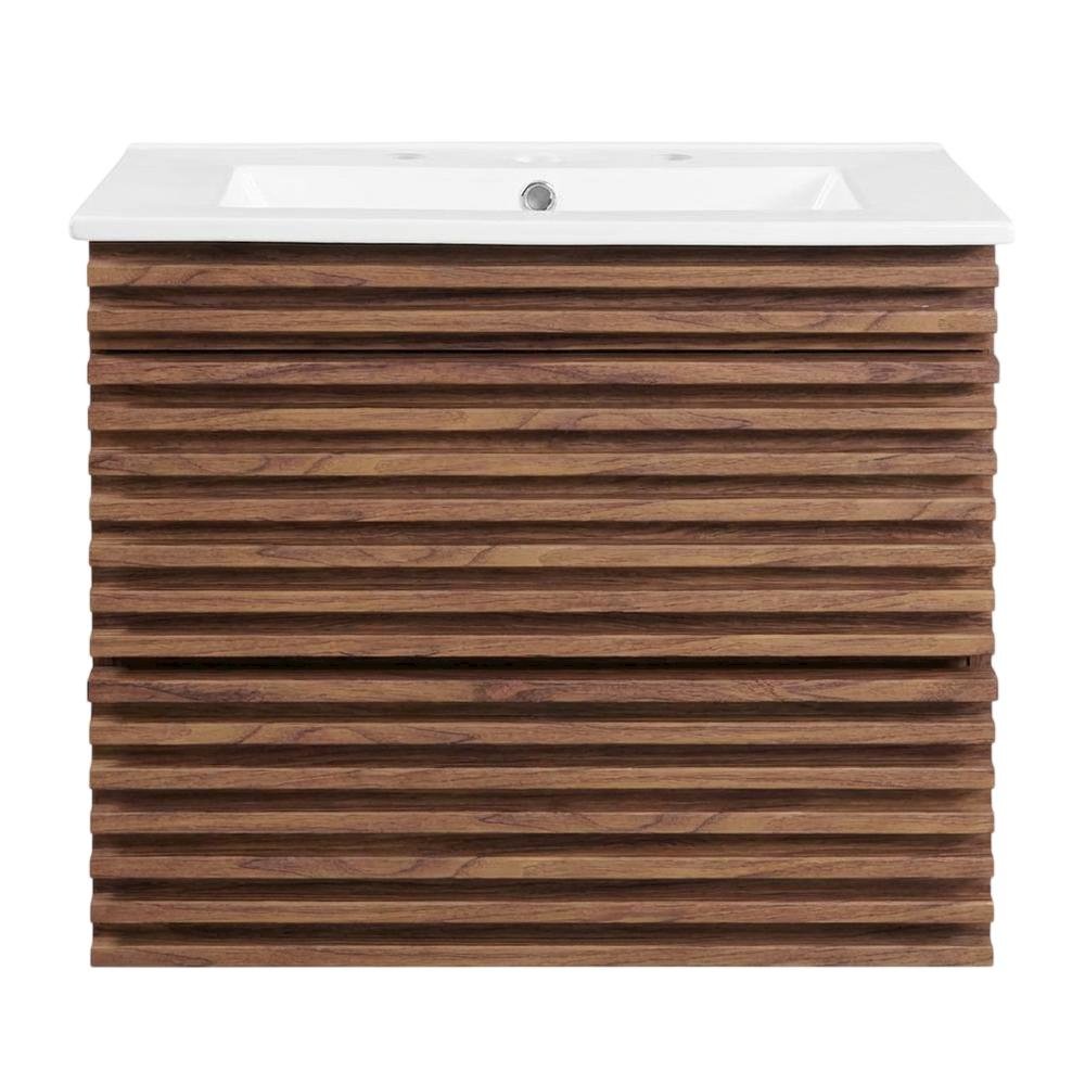 Walnut White 24-Inch Wall-Mount Bathroom Vanity with Ceramic Sink. Picture 4