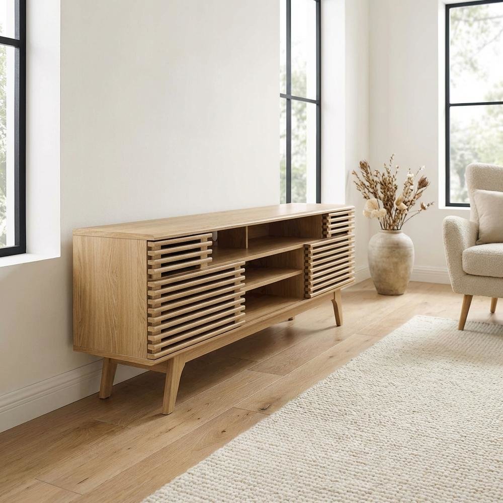 Wooden Brown TV Stand with Spacious Storage and Modern Design. Picture 3