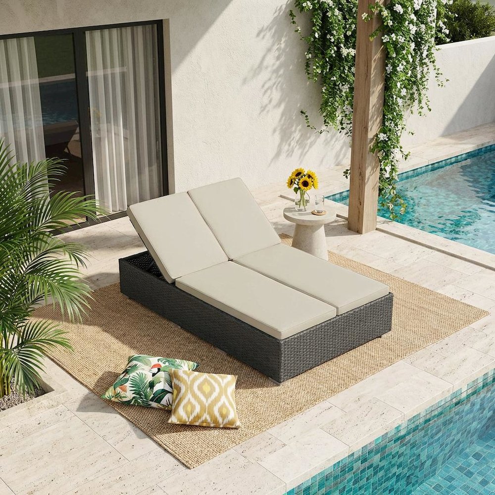 Outdoor Patio Double Chaise With Cushioned Seat And Sturdy Frame. Picture 2