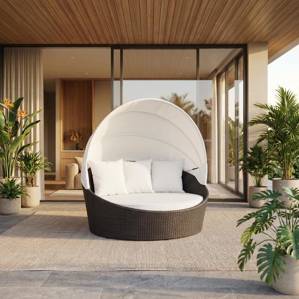 Outdoor Patio Daybed With Backrest And Weather-Resistant Frame. Picture 2