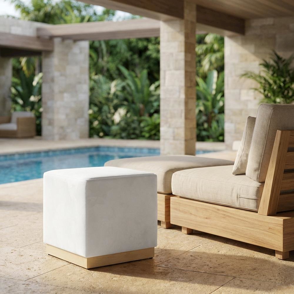 Velvet Upholstered Ottoman In Performance Fabric With Classic Design. Picture 3