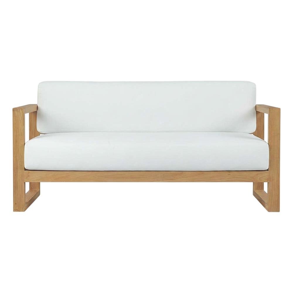 Outdoor Teak Patio Sofa With Cushioned Seating And Armrest Support. Picture 4