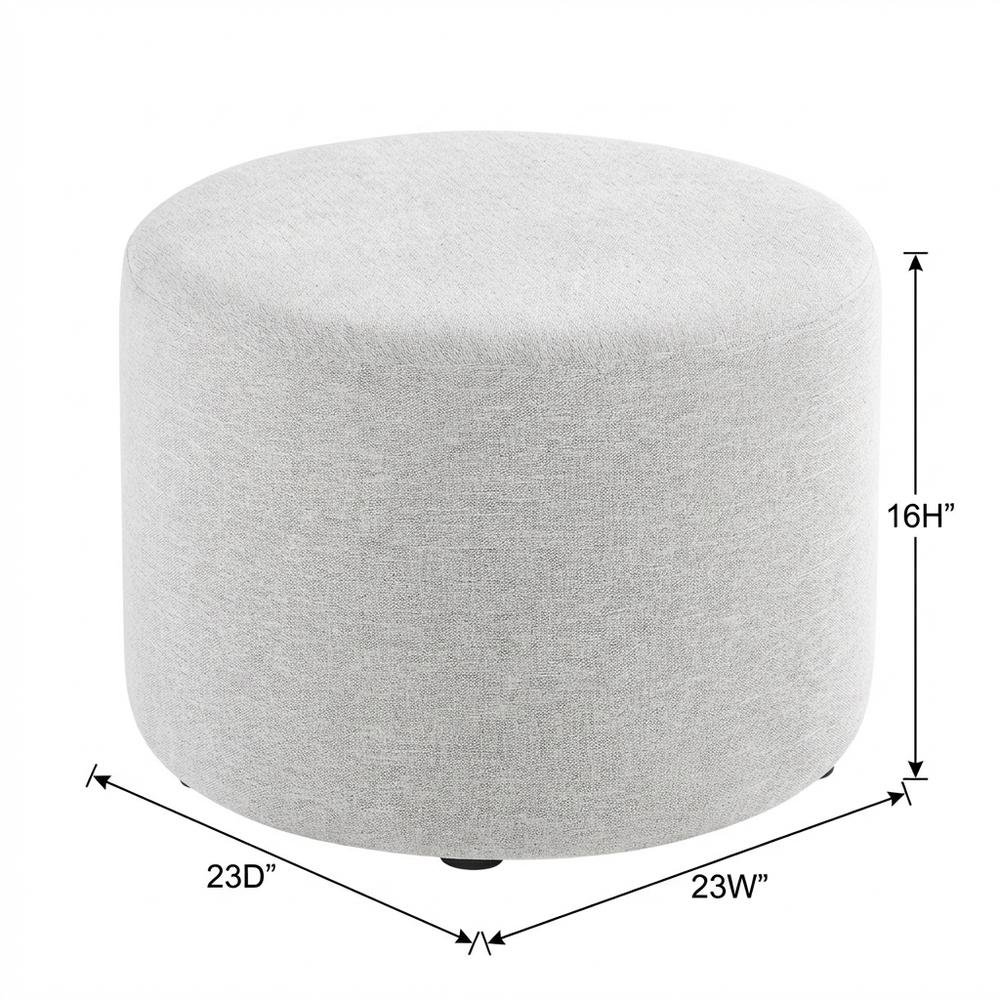 Round Heathered Fabric Upholstered Ottoman, neutral tones, comfortable seating. Picture 7