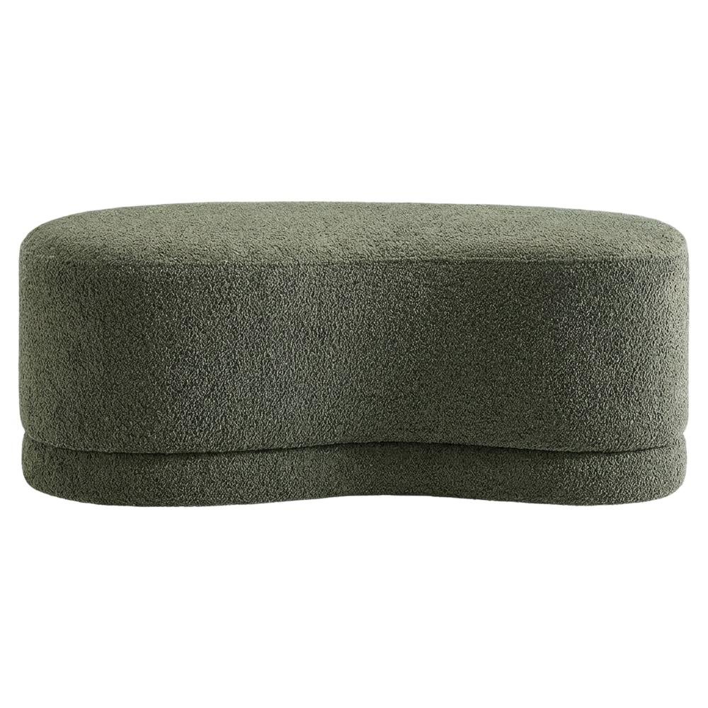 Outdoor Upholstered Ottoman Bench In Neutral Fabric For Patio Use. Picture 4