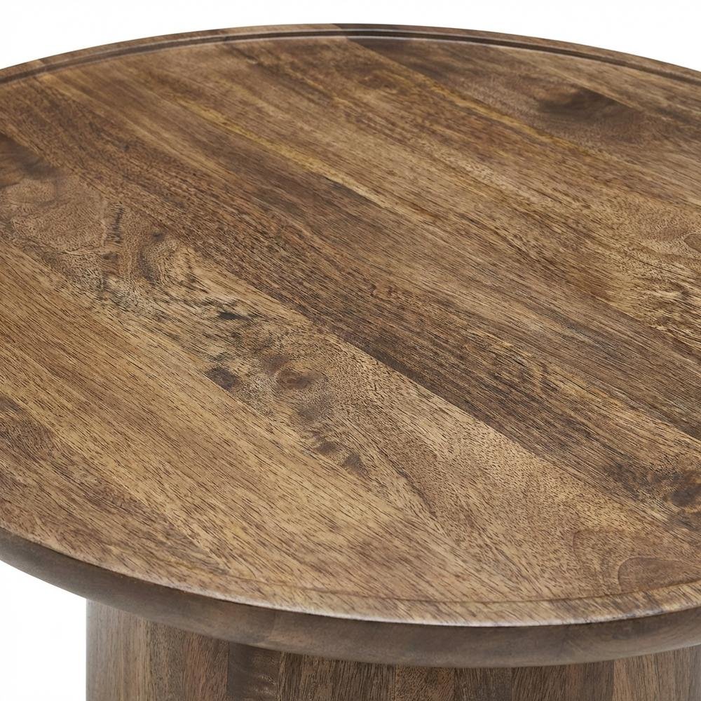 Round Wood Coffee Table with Sleek Design and Solid Oak Finish. Picture 5