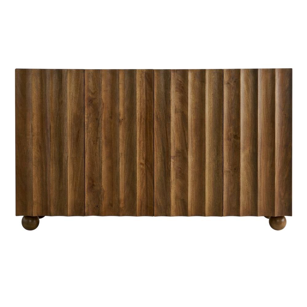 Scalloped Wood TV Stand in Neutral Finish with Spacious Storage. Picture 4
