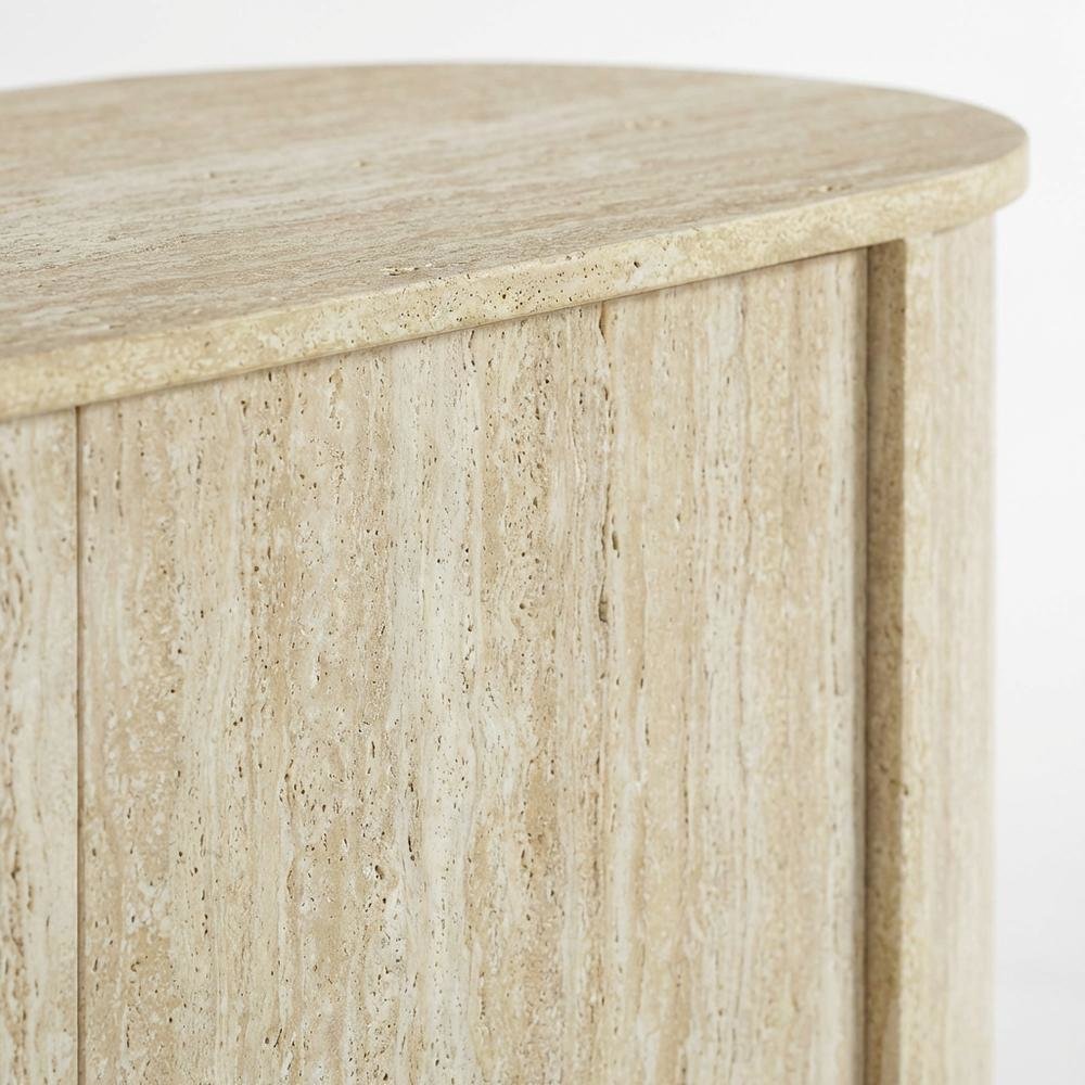Gray Faux Travertine TV Stand with Solid Mango Construction. Picture 5