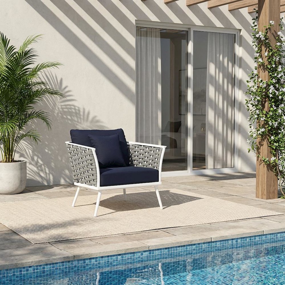 Aluminum Armchair For Outdoor Lounge With Cushioned Seat And Armrests. Picture 2