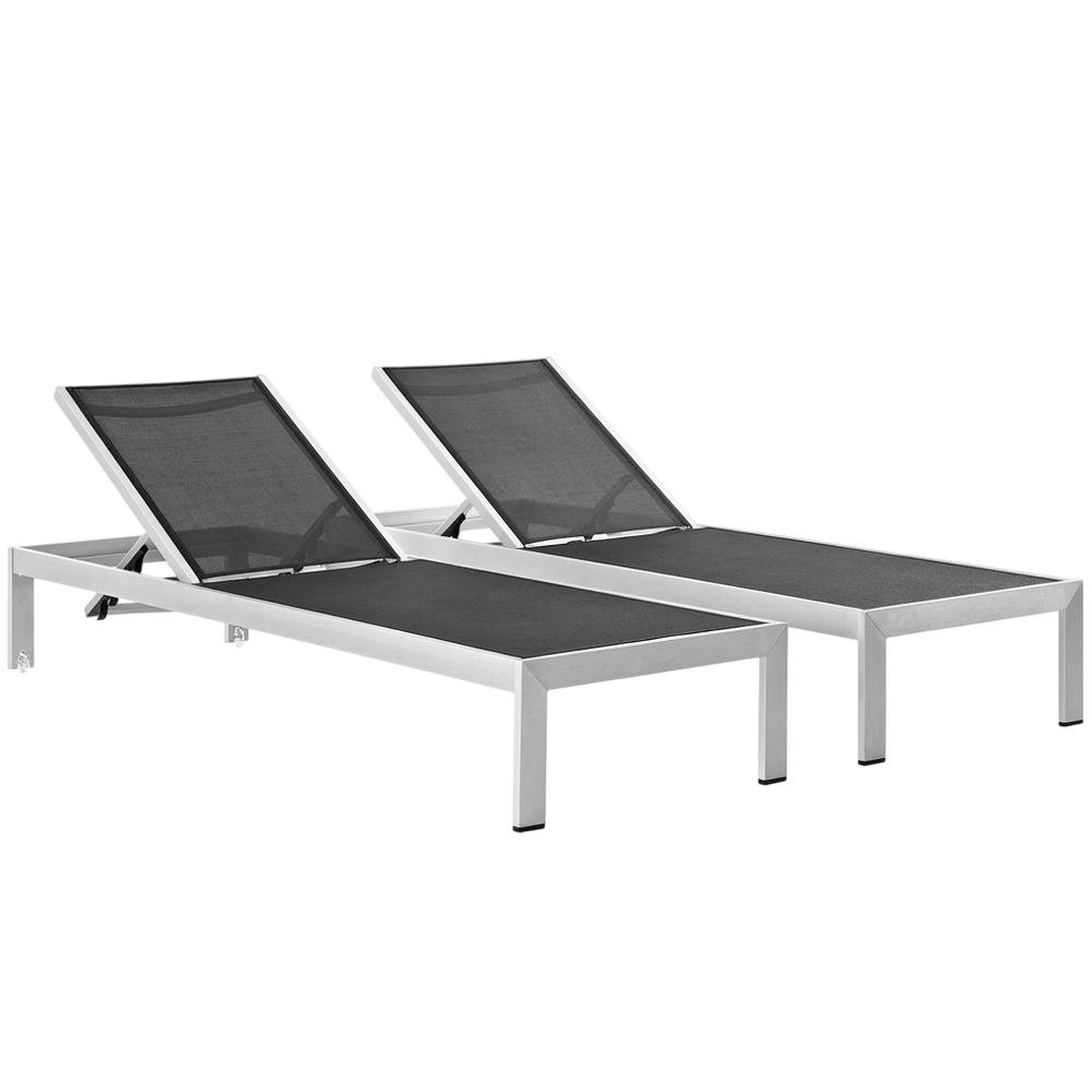 Outdoor Patio Aluminum Chaise Lounge Set Of 2 With Cushioned Seat Comfort. Picture 1