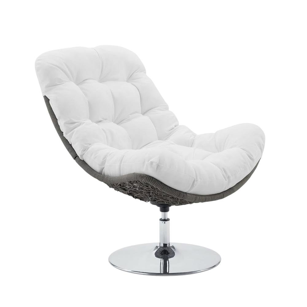 Wicker Rattan Outdoor Lounge Swivel Chair With Cushioned Seat. Picture 1