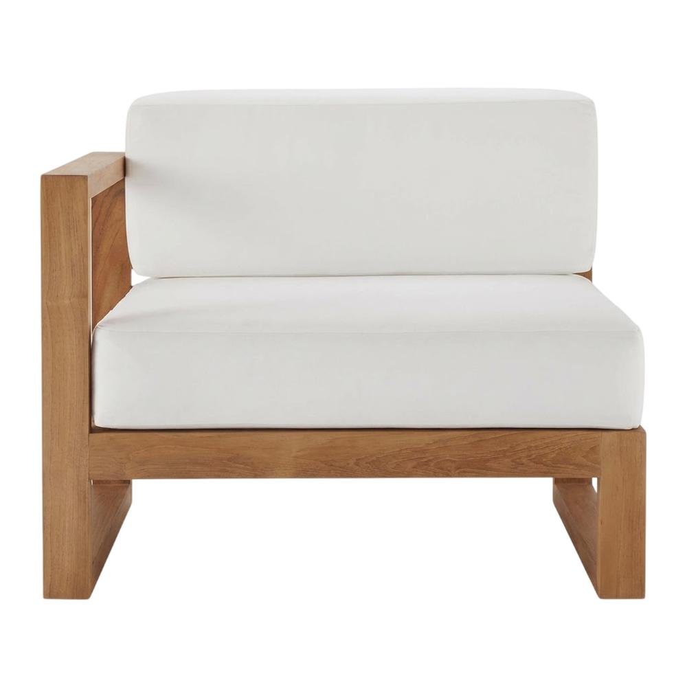 Outdoor Patio Teak Wood Left-Arm Lounge Chair With Cushioned Seat, Durable Frame. Picture 4