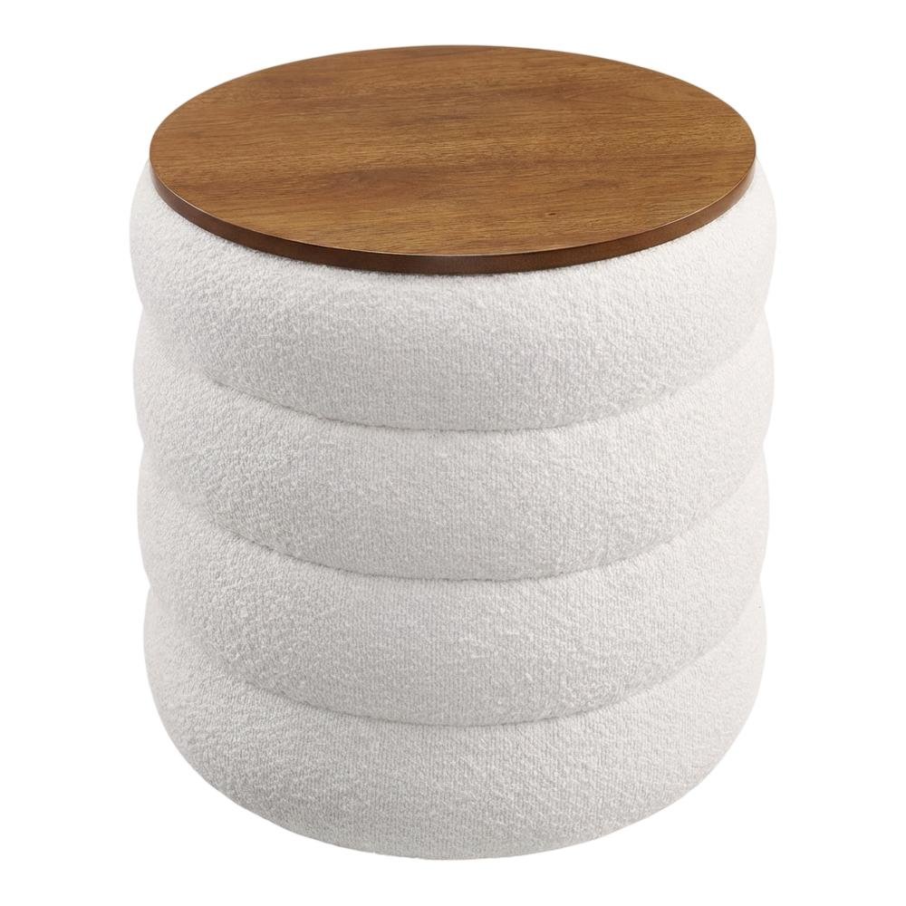 Round Boucle Fabric Outdoor Ottoman With Storage And Cushioned Top. Picture 1