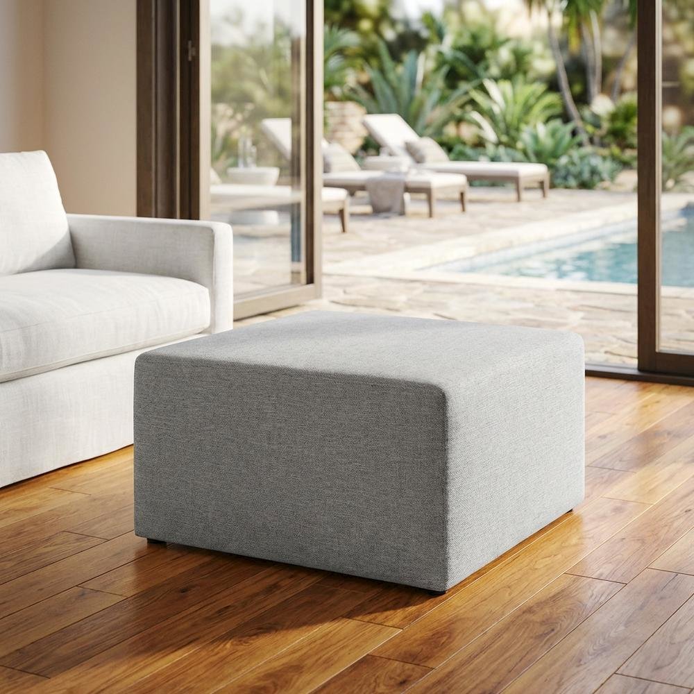 Square woven fabric ottoman with cushioned top, outdoor durable design. Picture 3