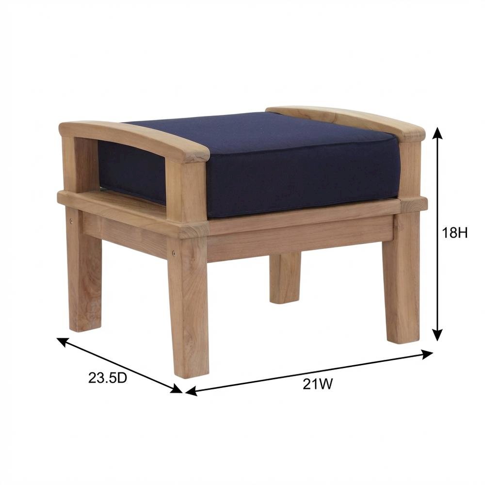 Durable Outdoor Teak Ottoman With Cushioned Top And Classic Design. Picture 7